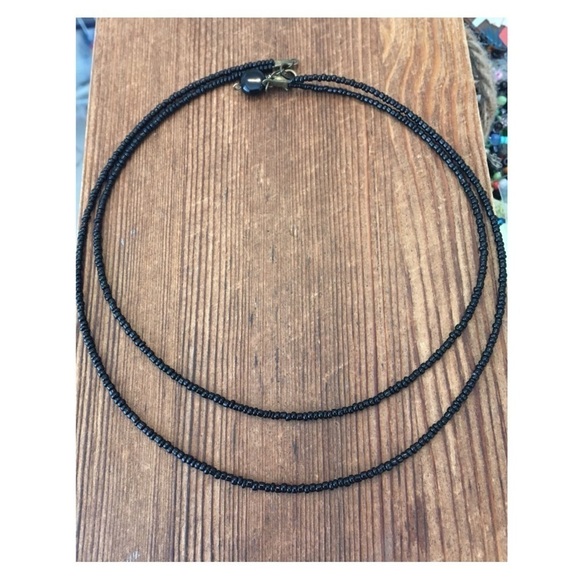 Double Strand Black Beaded Ladies Necklace,  Handmade Ladies Necklace - Picture 4 of 6